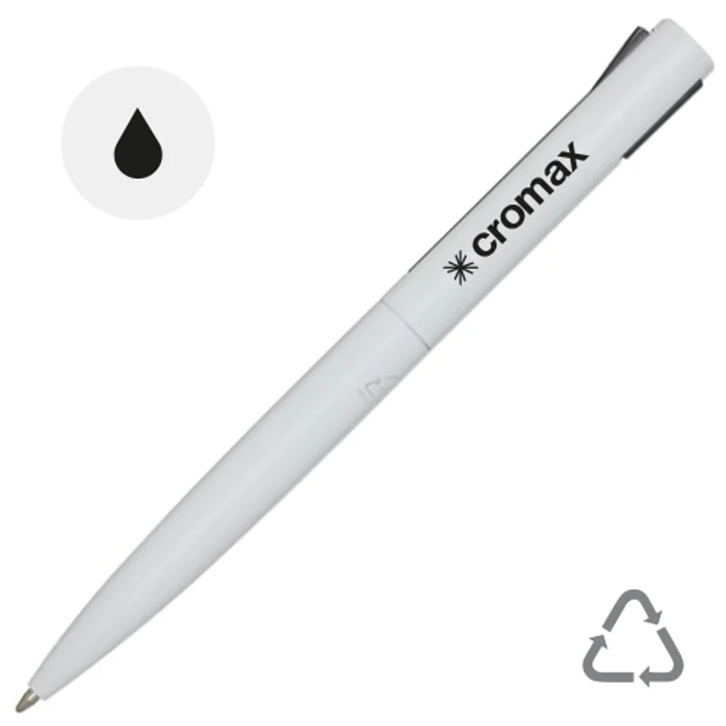 Penna a sfera con parte superiore in plastica riciclata e parte inferiore in alluminio riciclato refill nero