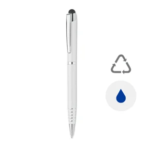 Penna a sfera a rotazione con punta touch in alluminio riciclato e refill blu