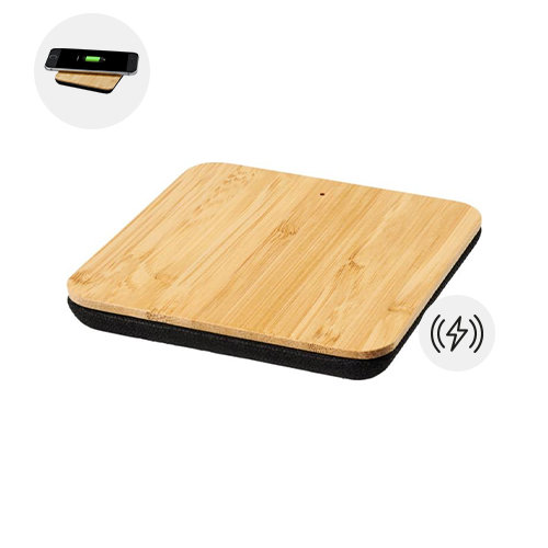 Caricatore wireless in bambù e in cotone biologico fornito in scatola regalo
