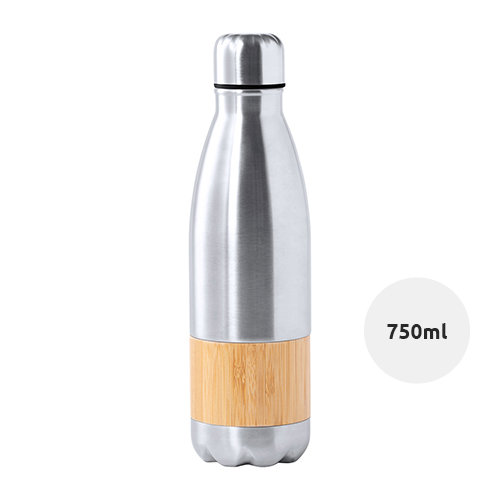 Borraccia inox da 750 ml a forma di bottiglia con inserto bambù