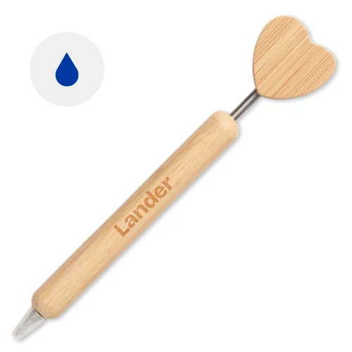 Penna a sfera in bambù con design a cuore e refill blu