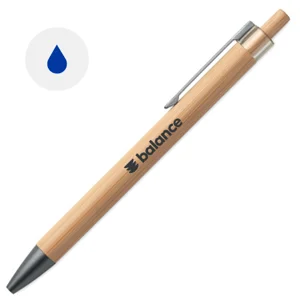 Penna a sfera bambù e clip in metallo con meccanismo a scatto e refill blu