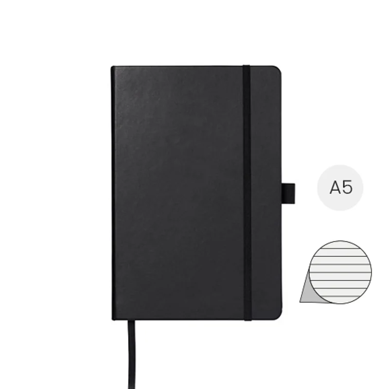 Block note A5 copertina in similpelle 96 fogli di carta a righe color crema da 80gr e tasca posteriore