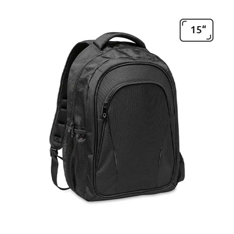 Zaino porta pc da 15" in poliestere 1680D con schienale imbottito e tasca laterale in rete