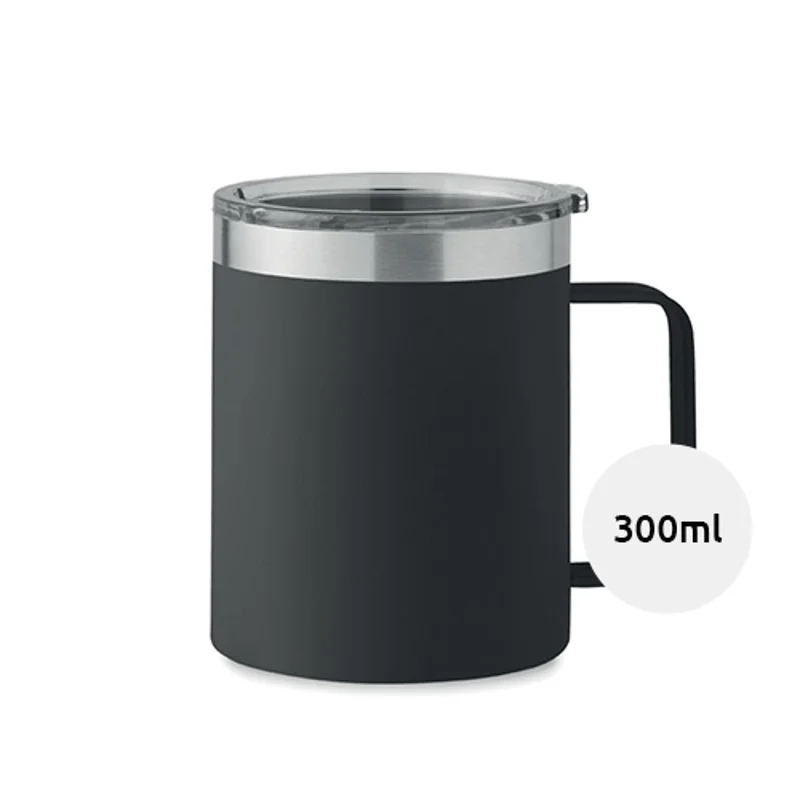 Tazza in acciaio inox riciclato a doppio strato con coperchio da 300ml