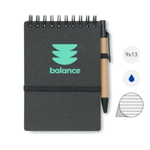 Block notes in carta riciclata e PU con penna in refill blu