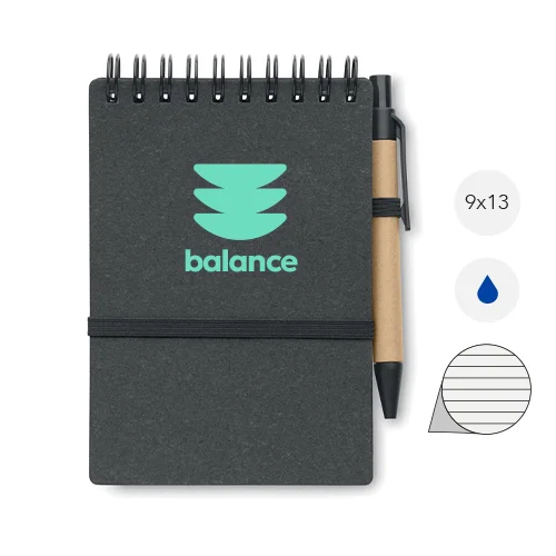 Block notes in carta riciclata e PU con penna in refill blu
