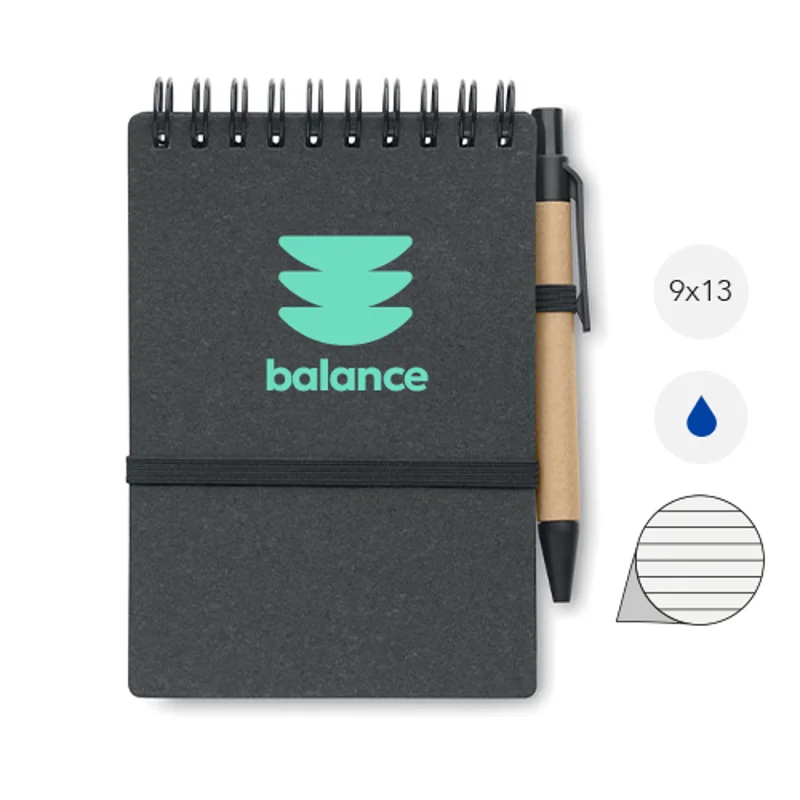Block notes in carta riciclata e PU con penna in refill blu