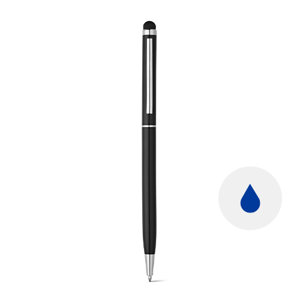 Penna a sfera in alluminio disponibile in vari colori e con punta touch e meccanismo a rotazione e refill blu