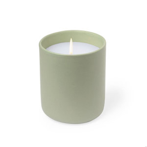 Candela aromatica alla vaniglia in vasetto di ceramica con confezione in carta kraft