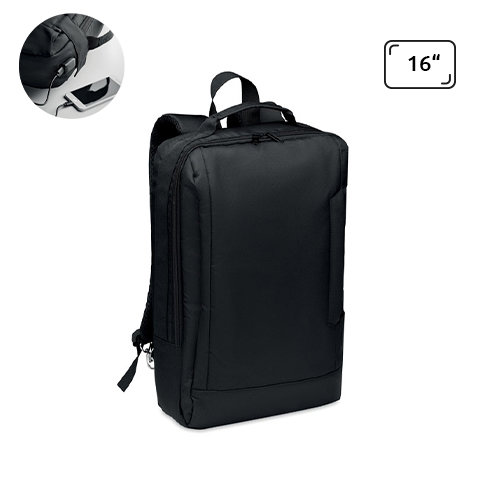 Zaino porta pc da 16" in poliestere riciclato 300D con spallacci imbottiti e cavo di ricarica USB