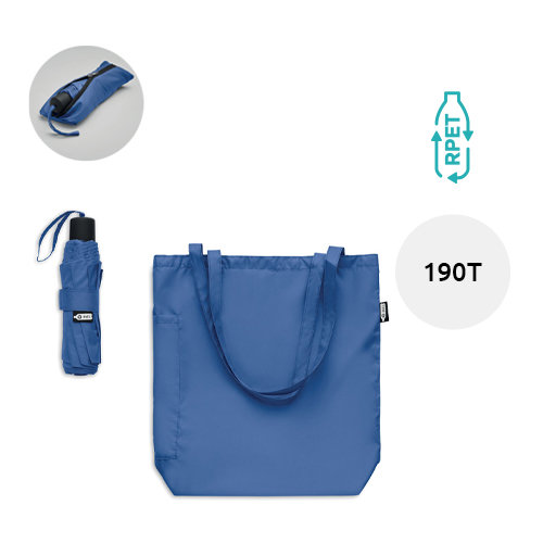 Set composto da shopper e ombrello antivento manuale in RPET da 21 pollici Ø100