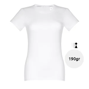 T-shirt da donna bianca a girocollo taglio aderente 100% cotone 190gr