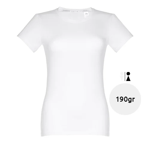 T-shirt da donna bianca a girocollo taglio aderente 100% cotone 190gr
