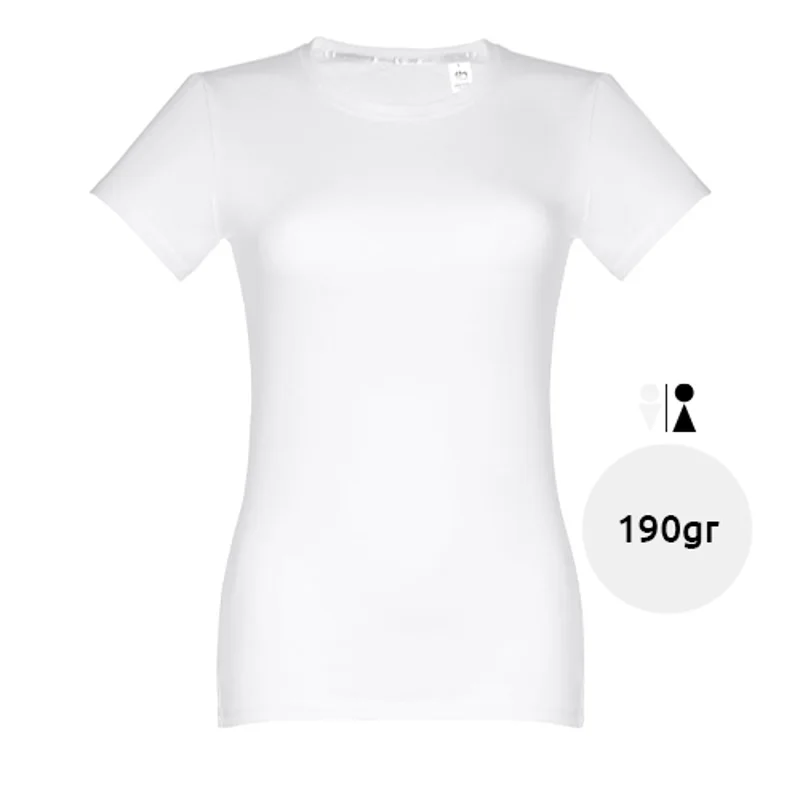 T-shirt da donna bianca a girocollo taglio aderente 100% cotone 190gr