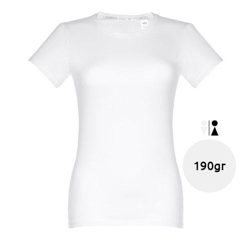 T-shirt da donna bianca a girocollo taglio aderente 100% cotone 190gr