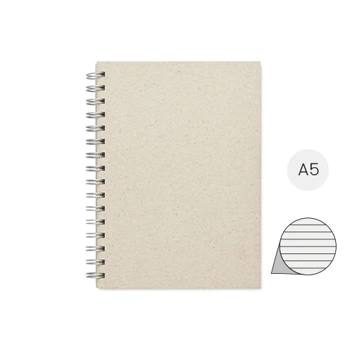 Block notes A5 con 80 fogli a righe in fibra di erba e copertina in cartone rilegatura a spirale