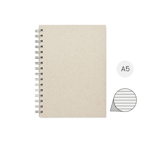 Block notes A5 con 80 fogli a righe in fibra di erba e copertina in cartone rilegatura a spirale