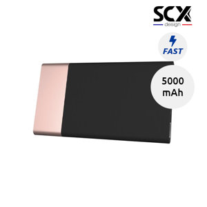 Powerbank in gomma e alluminio a marchio SCX con personalizzazione luminosa con ricarica rapida da 5000mAh fornito in scatola regalo