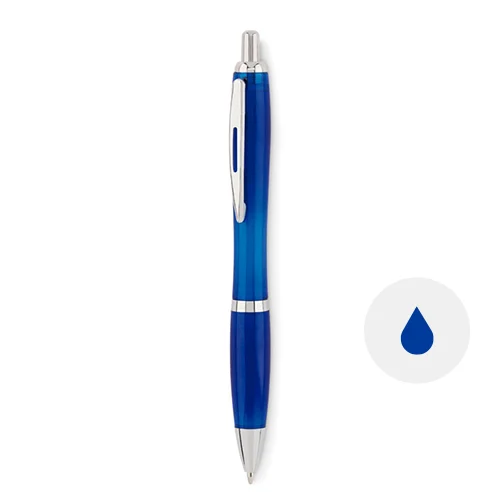 Penna a sfera in RPET disponibile in vari colori con meccanismo a scatto e refill blu