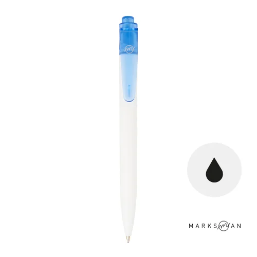Penna a sfera in plastica destinata all'oceano a marchio Marksman con dettagli colorati e in refill nero