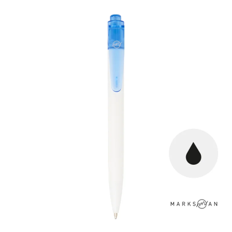 Penna a sfera in plastica destinata all'oceano a marchio Marksman con dettagli colorati e in refill nero