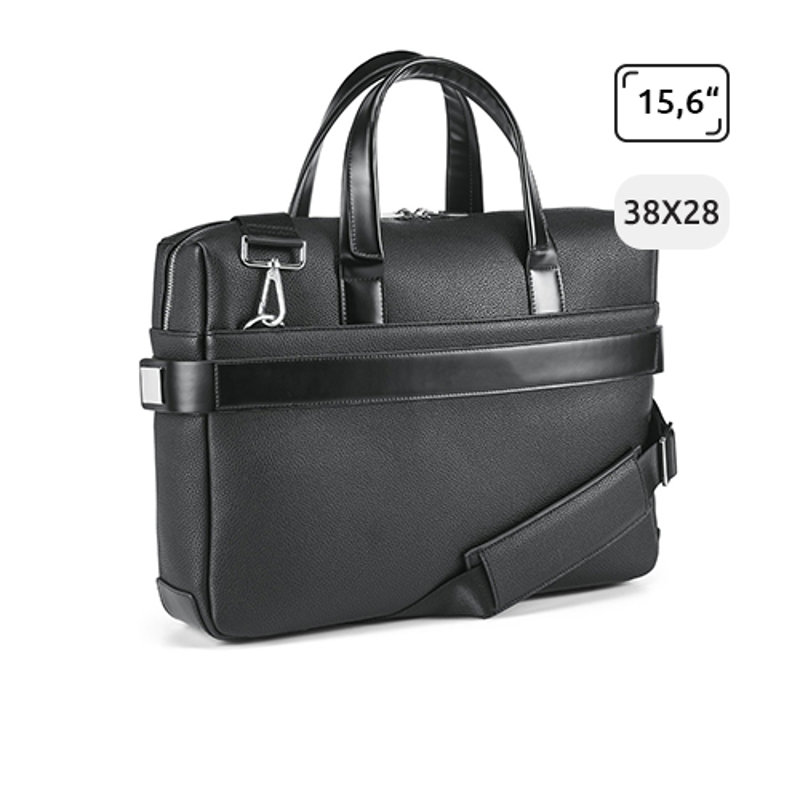 Borsa porta pc da 15.6" in similpelle con tasche esterne dalle zip nascoste e aggancio trolley 38x8x28cm