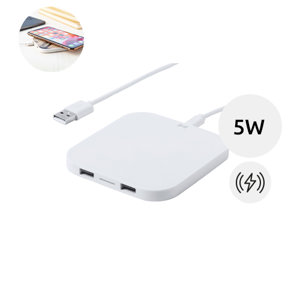 Caricatore wireless bianco con 2 porte USB da 5W