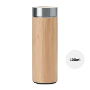Borraccia da 400ml a doppio strato inox rivestito in bambù con infusore