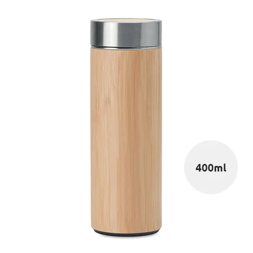 Borraccia da 400ml a doppio strato inox rivestito in bambù con infusore