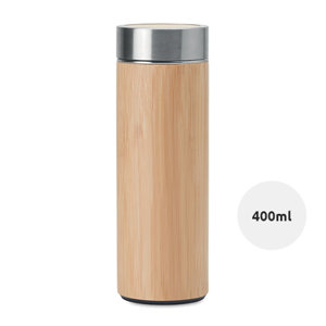 Borraccia da 400ml a doppio strato inox rivestito in bambù con infusore
