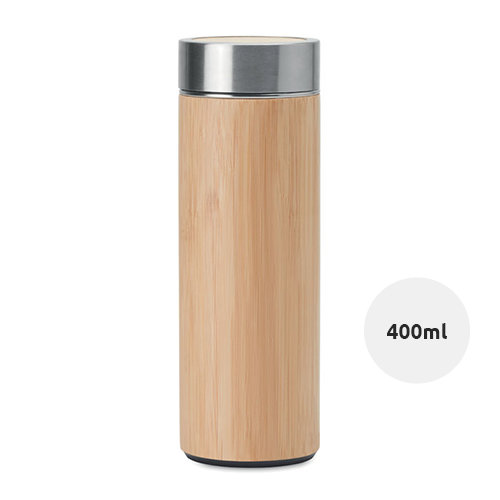 Borraccia da 400ml a doppio strato inox rivestito in bambù con infusore