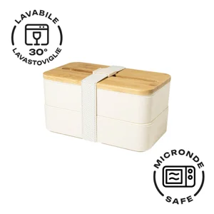 Porta pranzo a 2 scomparti da 700ml in plastica PP con set di posate coperchio in bambù e portacellulare