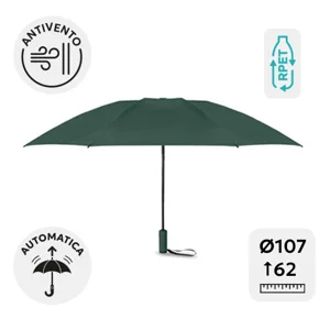 Ombrello RPET pieghevole antivento automatico 23” con struttura in fibra di vetro