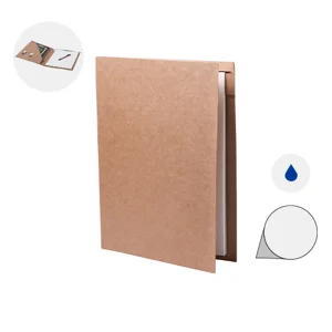 Cartella in cartone ricciclato porta documenti con blocco appunti e penna a sfera in refill blu 23×32cm