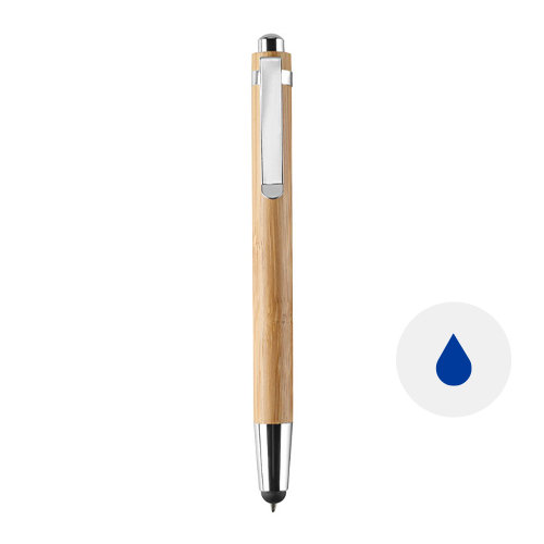 Penna a sfera in ABS e bambù con clip in metallo e punta touch meccanismo a scatto e refill blu