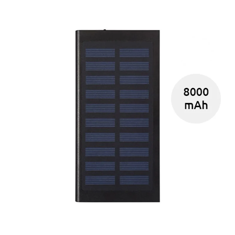 Power bank solare in alluminio con torcia a LED da 8000mAh fornito in scatola regalo
