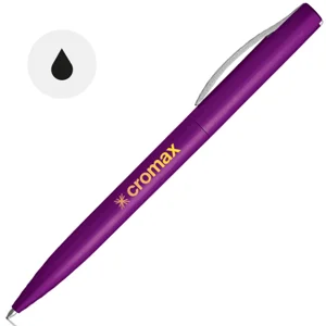 Penna a sfera in ABS finitura metallizzata colorata con meccanismo a rotazione e refill nero