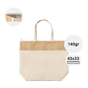 Borsa termica per la spesa in 100% cotone e juta laminata con imbottitura in alluminio da 140gr 43×33×14cm