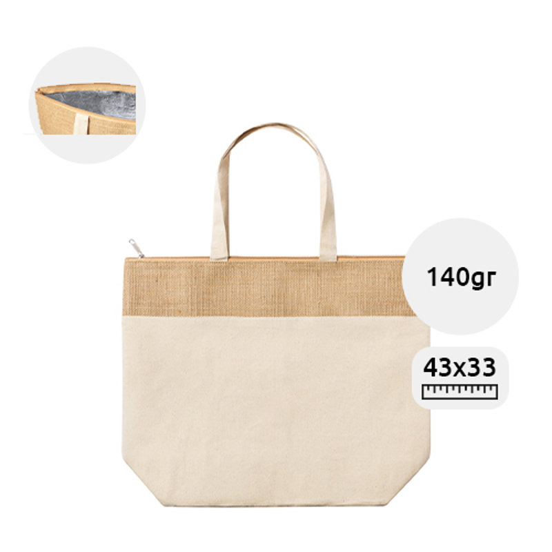 Borsa termica per la spesa in 100% cotone e juta laminata con imbottitura in alluminio da 140gr 43×33×14cm