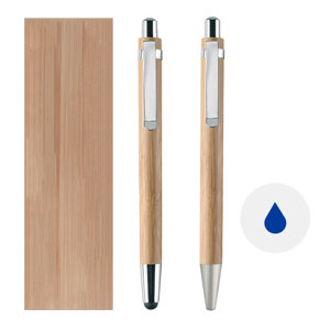Set penna e matita in bambù con meccanismo a scatto e scatola in carta e refill blu
