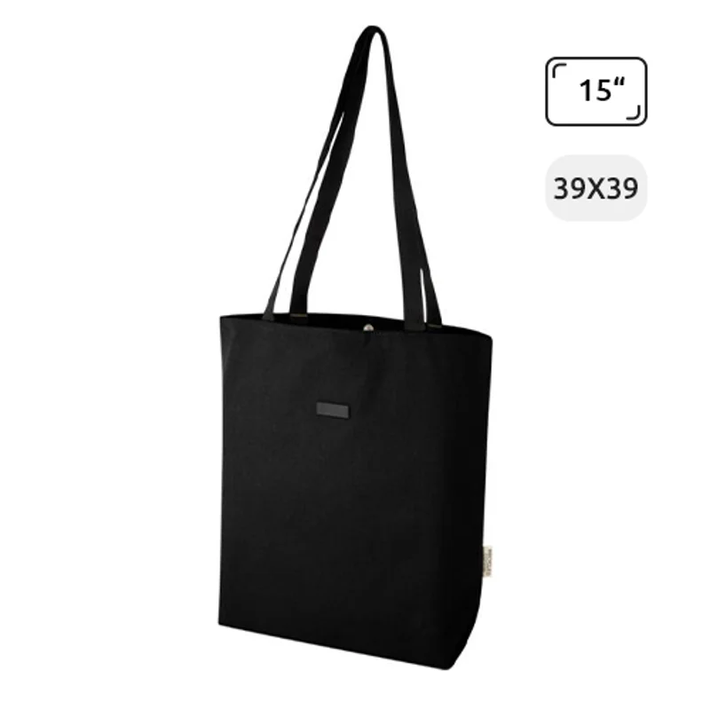 Shopper in tela riciclata certificata con tasca imbottita per computer da 15" e due tasche interne 14L 39x11x39.5cm