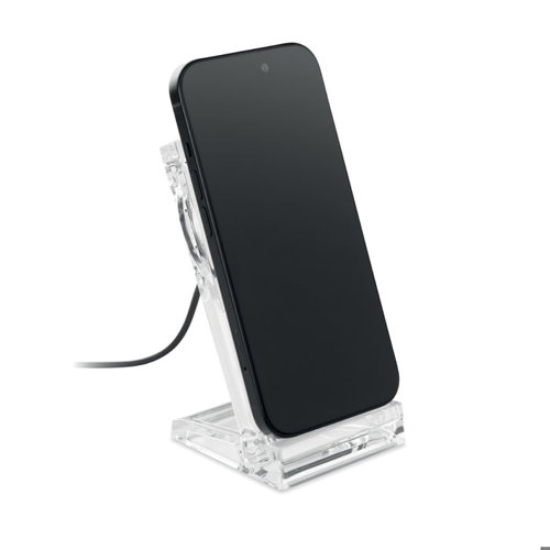 Caricabatterie wireless in acrilico trasparente con ricarica rapida da 15W