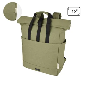 Zaino porta pc multitasca roll-top da 15" in cotone riciclato certificato con manici in tessuto rinforzato