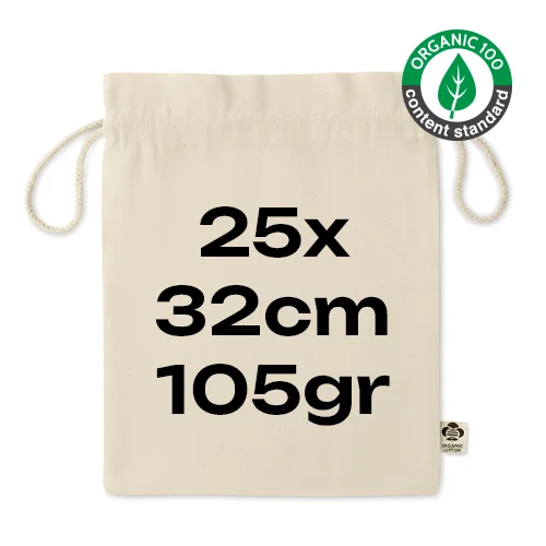 Sacca in cotone biologico 105gr con chiusura a coulisse 25x32cm