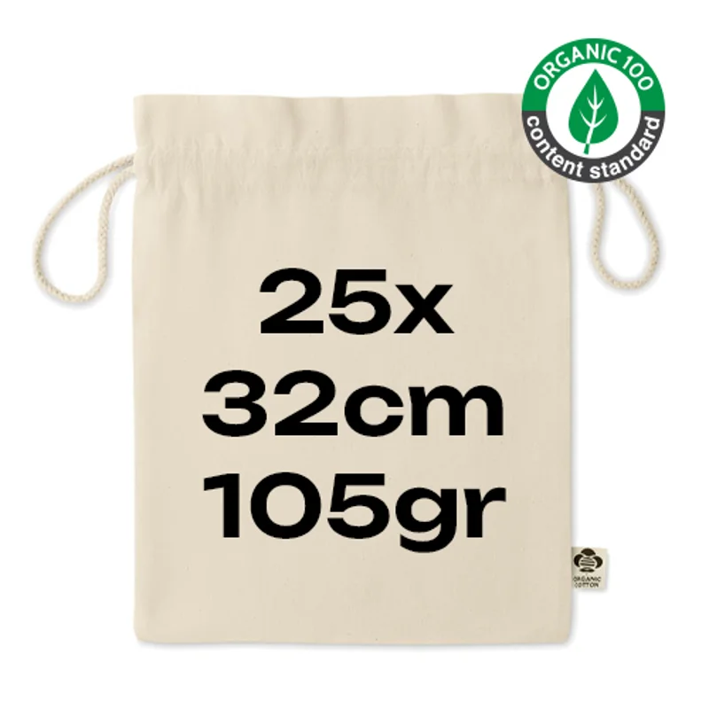 Sacca in cotone biologico 105gr con chiusura a coulisse 25x32cm