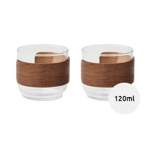 Set di bicchieri da caffè in vetro con impugnatura in noce da 120ml