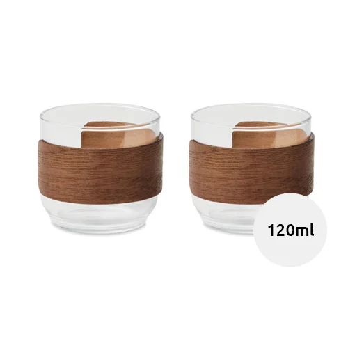 Set di bicchieri da caffè in vetro con impugnatura in noce da 120ml