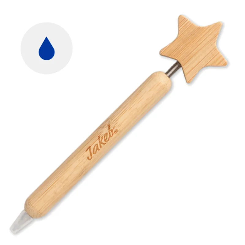 Penna a sfera in bambù con design a stella e refill blu