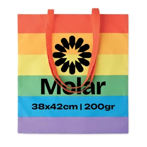 Shopper in cotone arcobaleno con manici lunghi da 200 gr 38X42cm